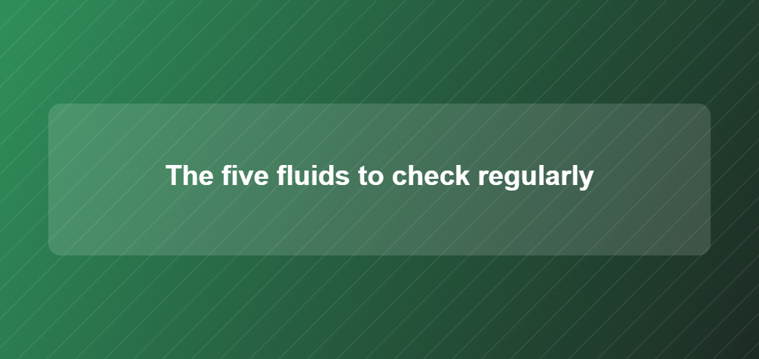 Illustration titled: The five fluids to check regularly